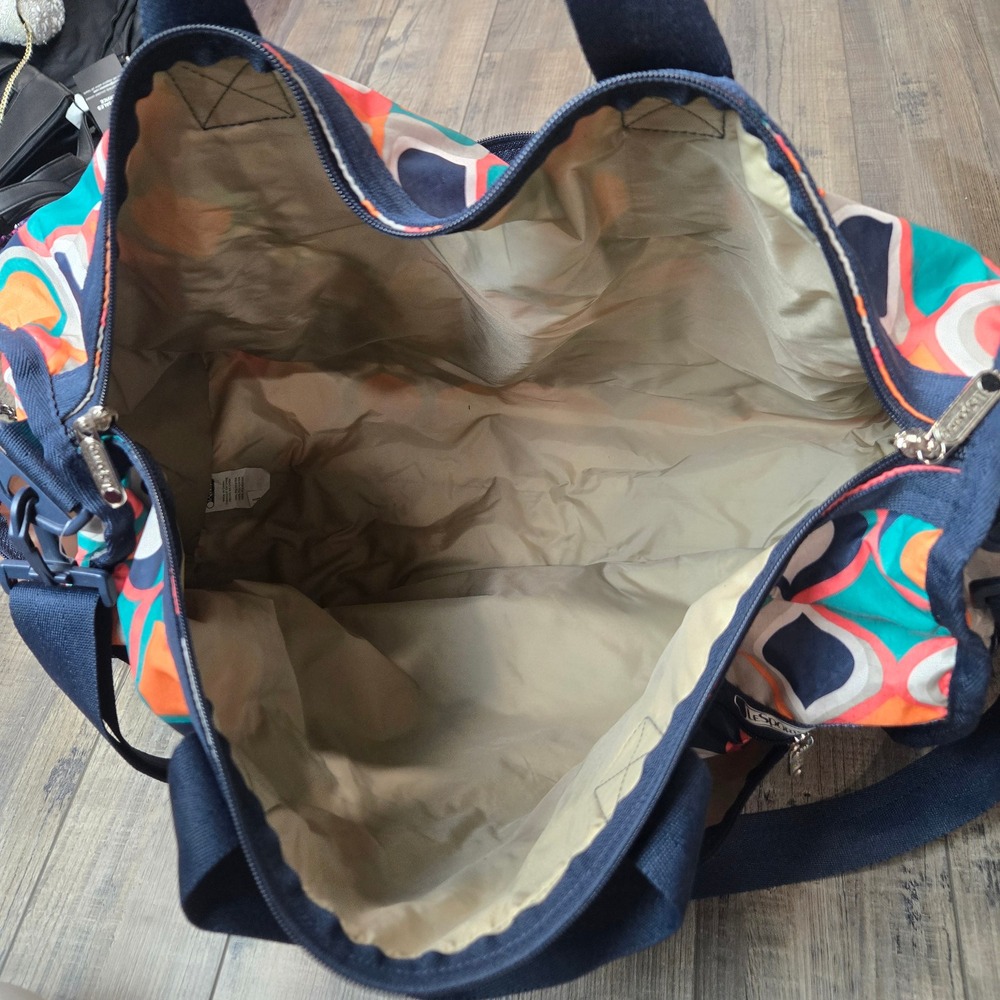 LeSportsac Large Weekender Duffle Bag Retro Geometric Ogee Print Multi-Color View 3